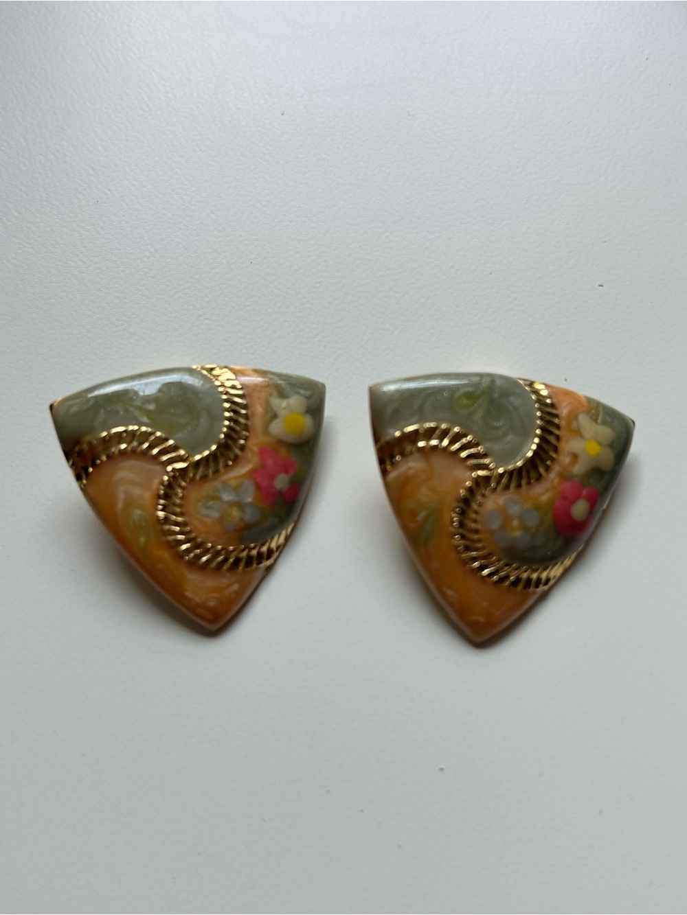 4/$50 Vintage Floral Triangle Clip-On Earrings - Multicolor